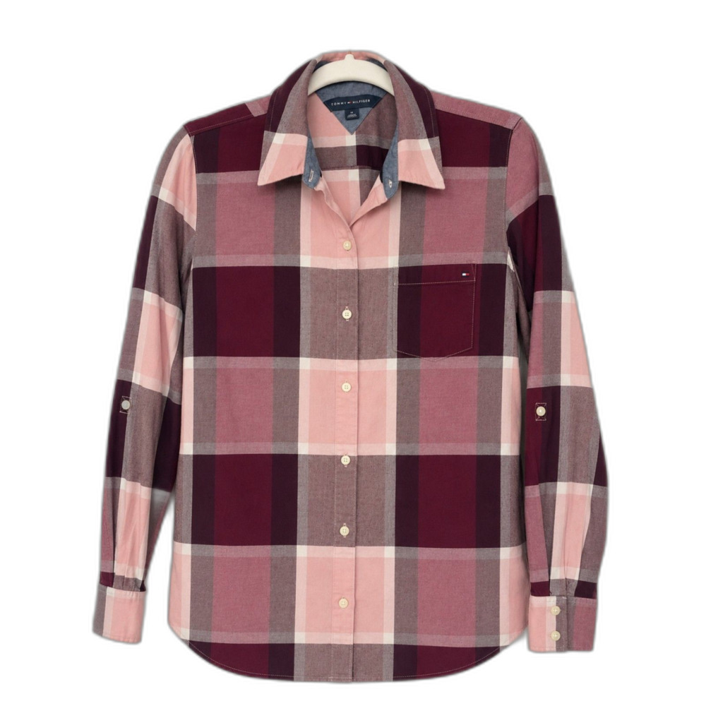 Tommy Hilfiger Pink/Maroon Plaid Flannel Button Down Size M